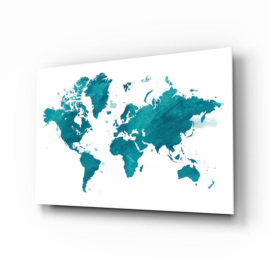 World Map glass wall art in a modern study