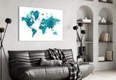 World Map artwork styled in a library interior