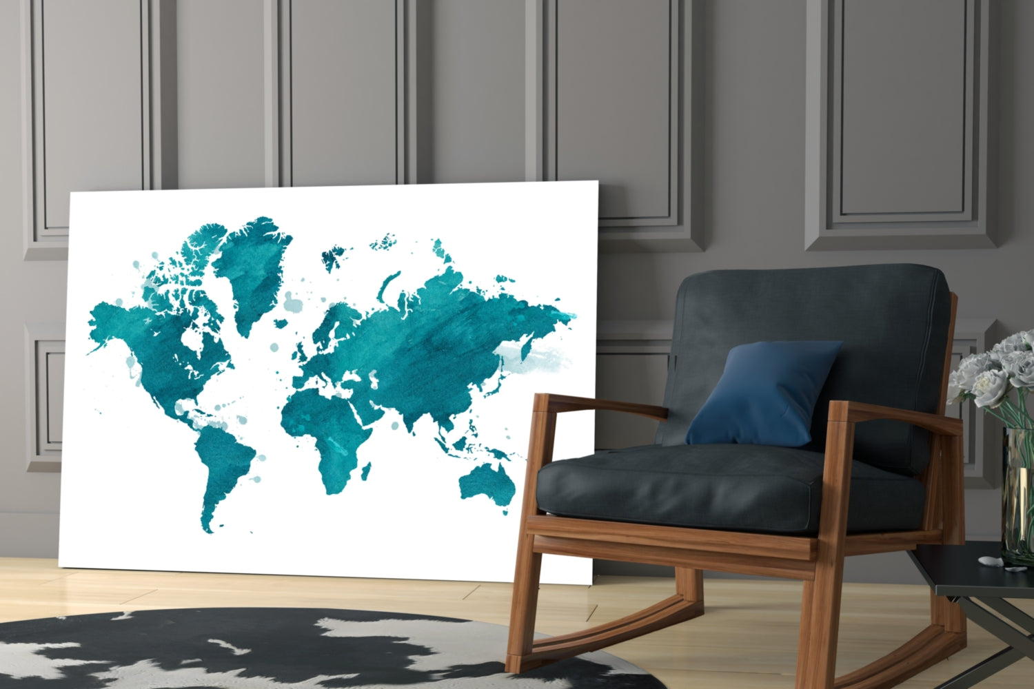 World Map Glass Wall Art.