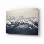 Snowy Mountains glass wall art in a modern living room