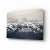 Snowy Mountains glass wall art in a modern living room