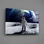 Astronaut panel anchoring a home office wall