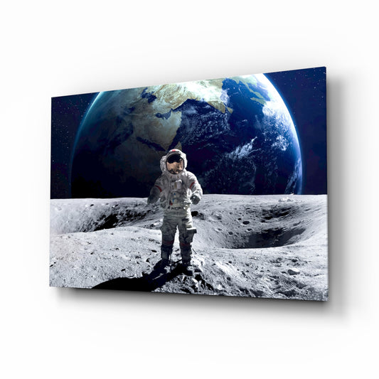 Space Walk glass wall art in a modern teen room