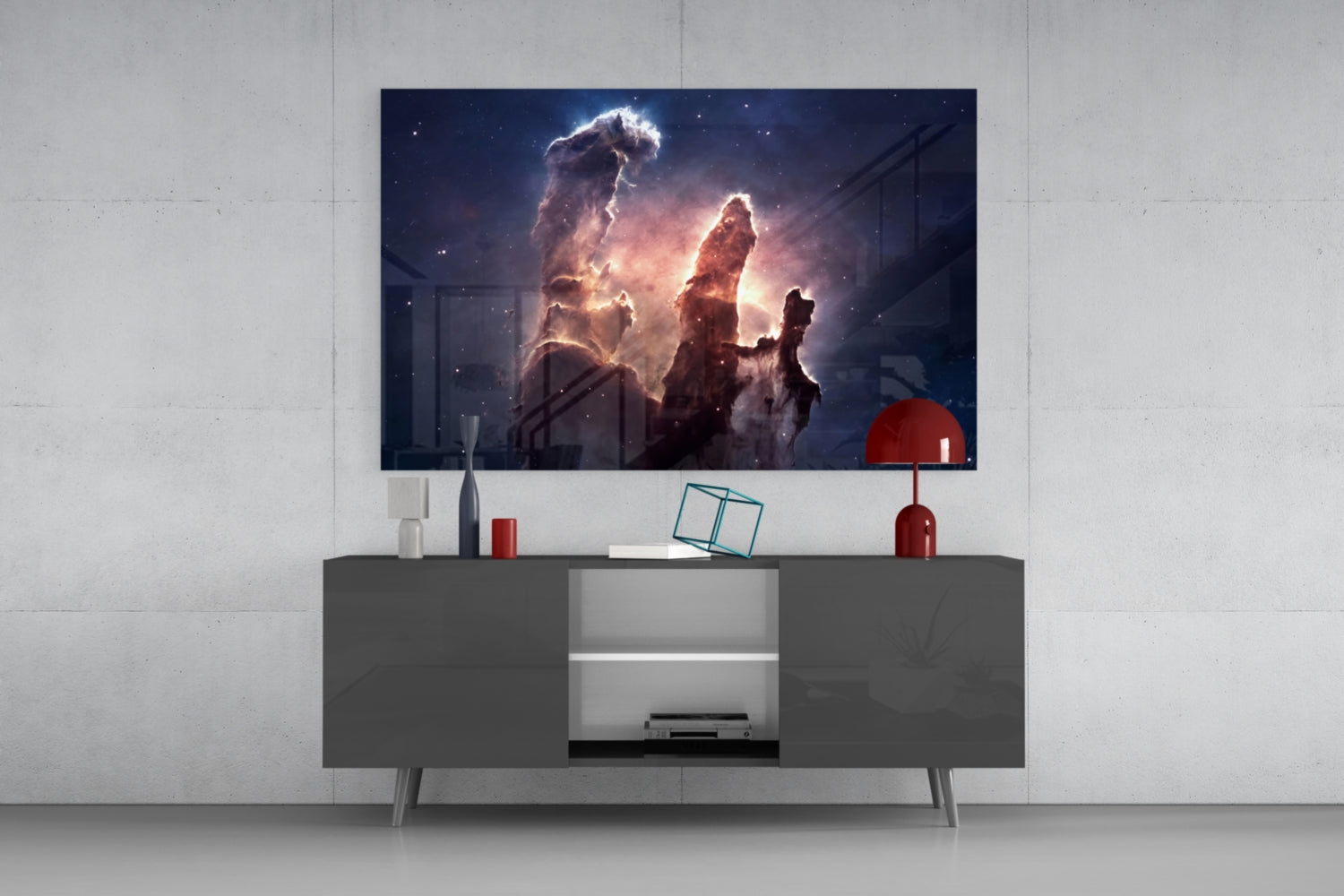 Space Clouds Glass Wall Art.