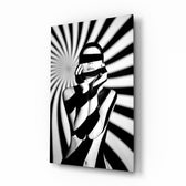 Censored glass wall art in a modern salon