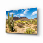 Cactuses glass wall art in a modern living room