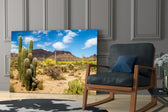 Landscape yatay panel against an ochre-painted accent wall