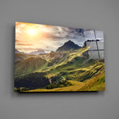 Alpine landscape panel anchoring a study wall