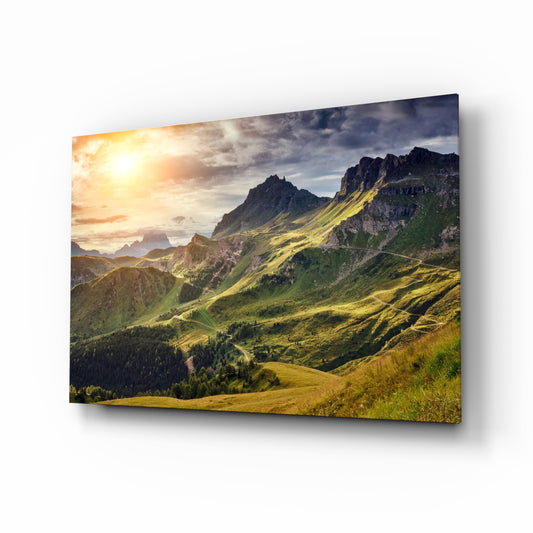 Mountain View glass wall art in a modern living room