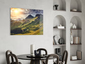 Cinematic landscape print bringing alpine edge to a hallway