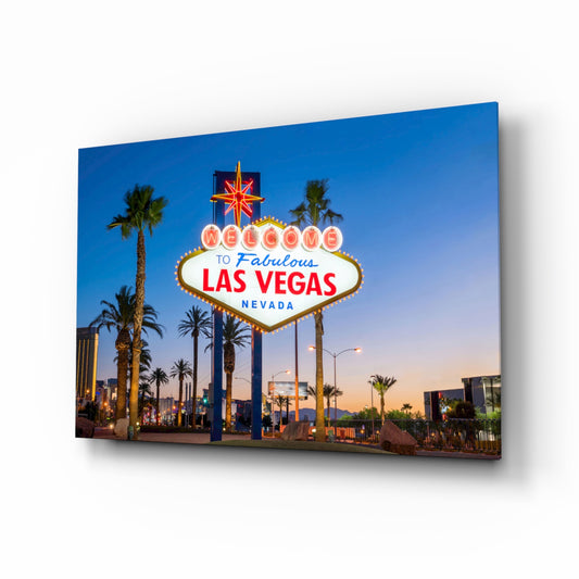Vegas glass wall art in a modern man cave