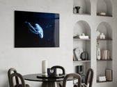 Cinematic marine print bringing aquarium edge to a bedroom