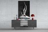 Ballerina glass wall art catching light to reveal its painted ivory tutu