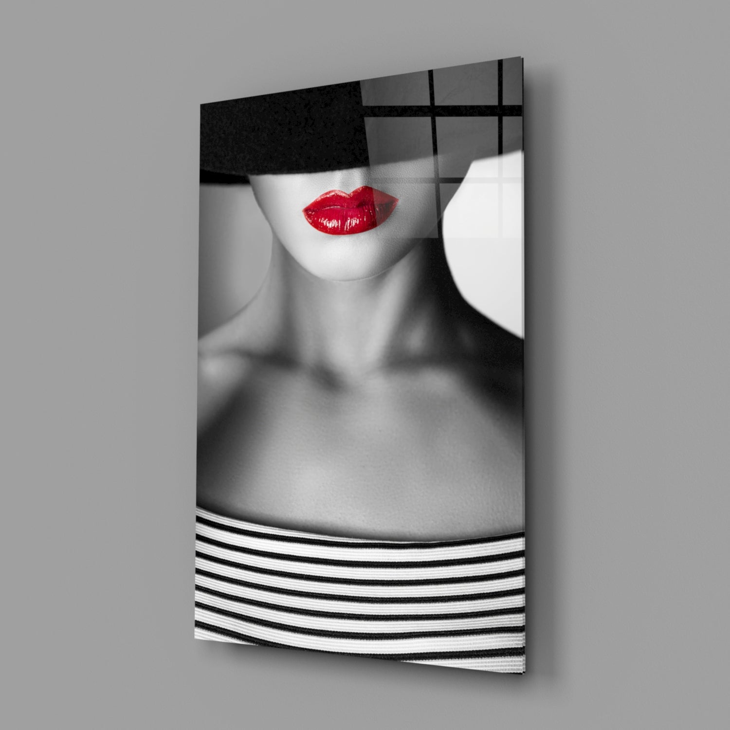 Red Lips Portrait Glass Wall Art.