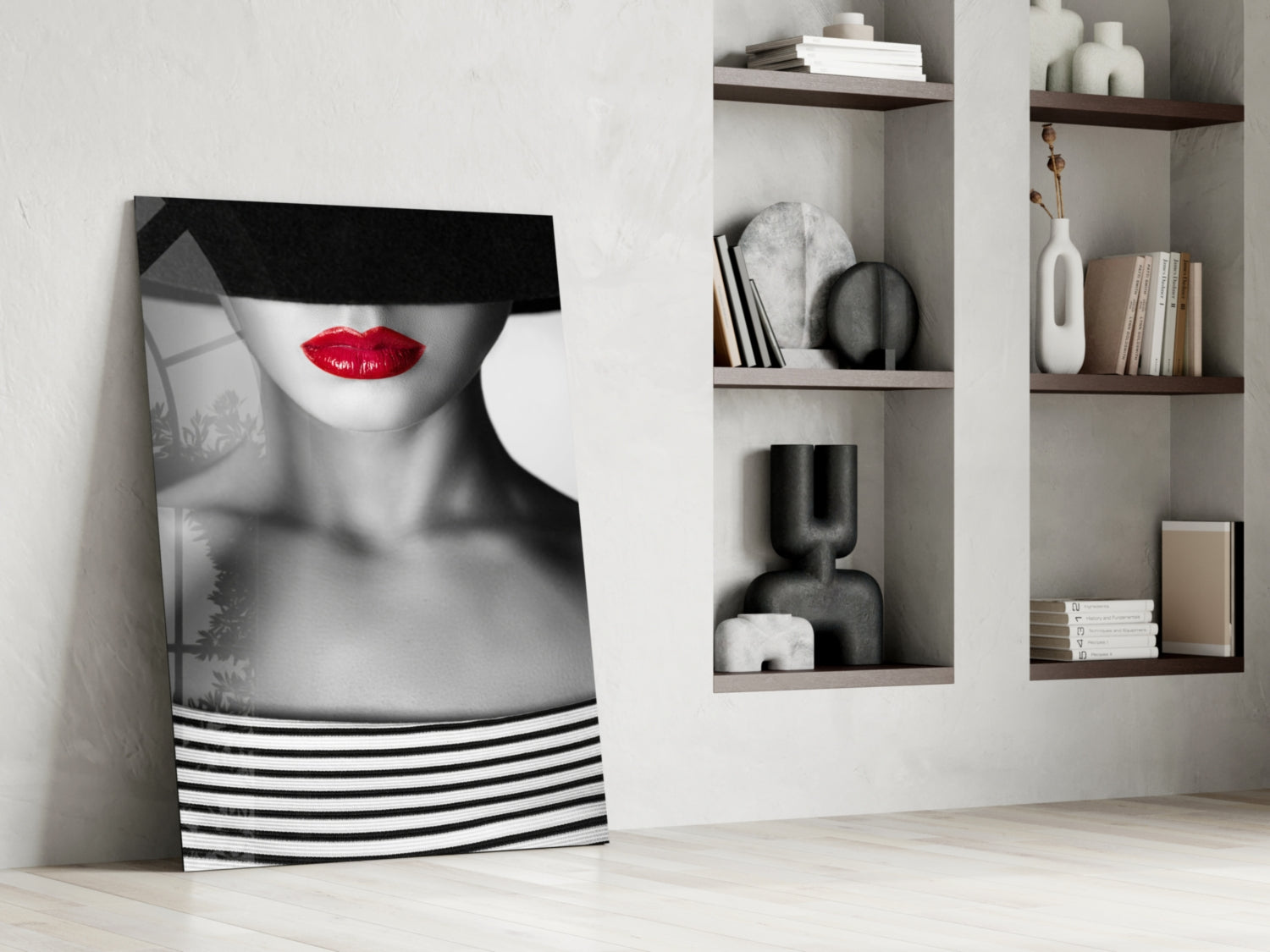Red Lips Portrait Glass Wall Art.