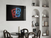 Cinematic casino print bringing Vegas edge to a basement bar