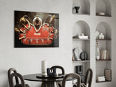 Cinematic casino print bringing high-stakes edge to a basement bar