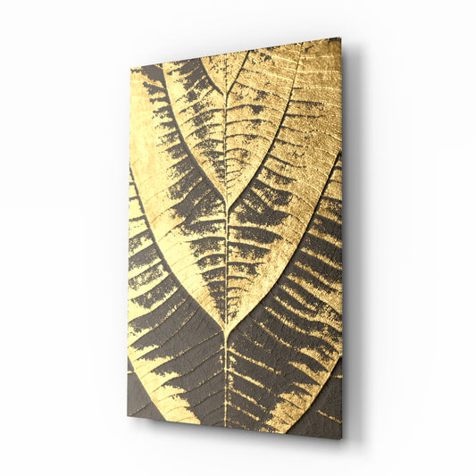 Golden Leaf glass wall art in a modern living room