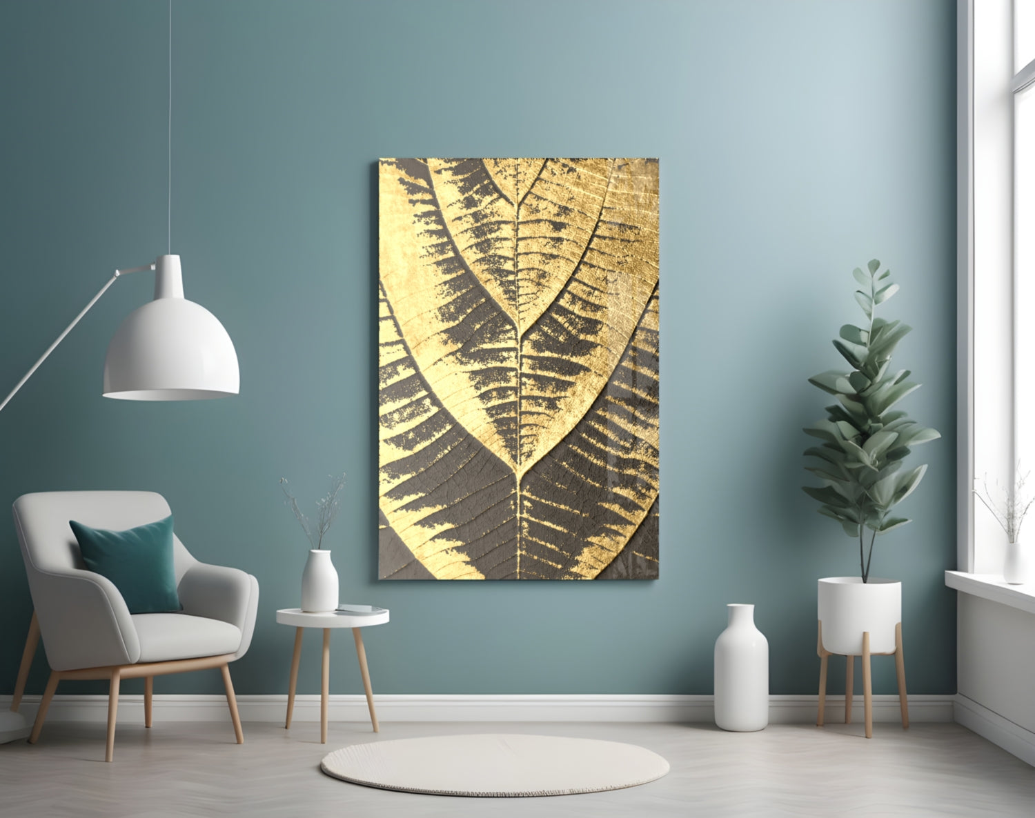Golden Leaf Glass Wall Art.