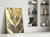 Botanical dikey panel against a charcoal-painted accent wall