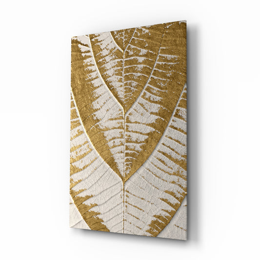 Golden Leaf glass wall art in a modern living room