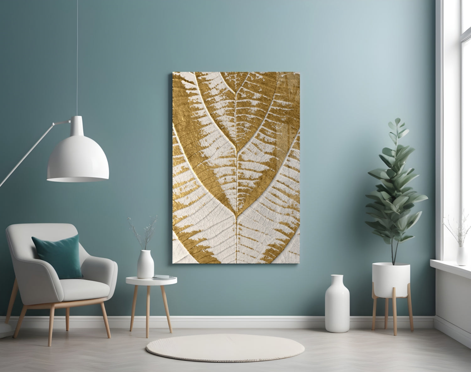 Golden Leaf Glass Wall Art.