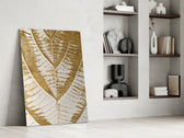 Botanical dikey panel against an ivory-painted accent wall