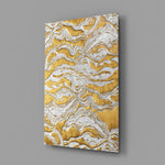 Fluid-art panel anchoring a master bedroom wall
