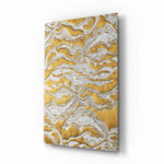 Golden Waves glass wall art in a modern living room