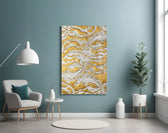Golden Waves artwork styled in a hotel-styled lounge