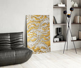 Cinematic abstract print bringing luxe edge to a hallway
