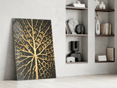 Abstract dikey panel against a charcoal-painted accent wall
