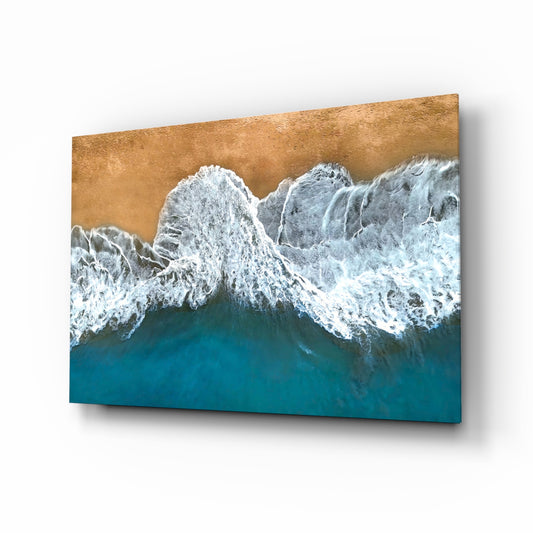 Waves glass wall art in a modern living room