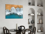 Cinematic coastal print bringing aerial edge to a coastal-themed bedroom