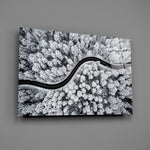 Aerial landscape panel anchoring a study wall