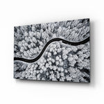 Forest Landscape glass wall art in a modern living room
