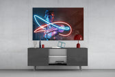 Abstract Art glass wall art catching light to reveal its painted neon halo