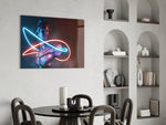 Cinematic pop-classical print bringing synthwave edge to a bedroom