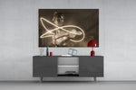 Abstract Art glass wall art catching light to reveal its painted vintage halo