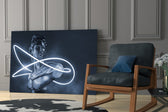 Pop-classical yatay panel against an indigo-painted accent wall