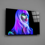 Beauty editorial panel anchoring a salon wall