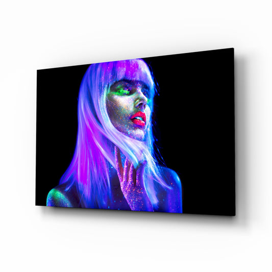 Woman glass wall art in a modern vanity space