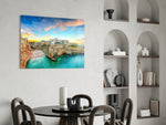 Cinematic travel print bringing Mediterranean edge to a hallway