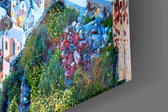 Cinematic artwork in a Mediterranean-themed dining room interior
