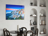 Cinematic travel print bringing Cycladic edge to a hallway