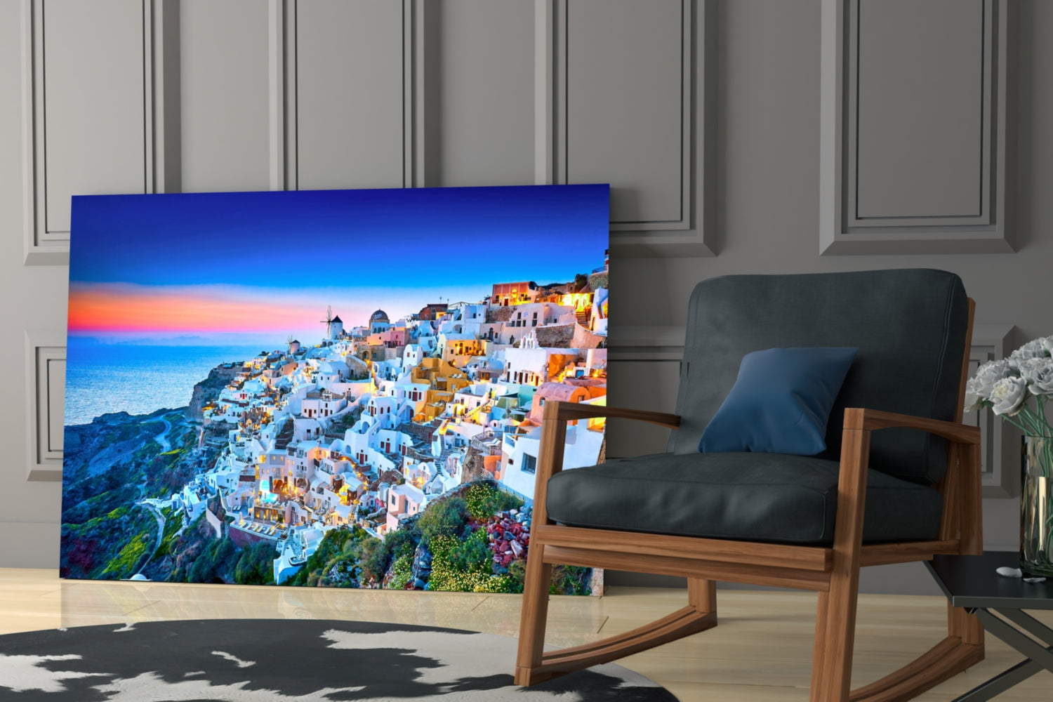 Santorini Glass Wall Art.