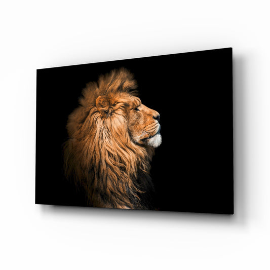 Lion glass wall art in a modern living room