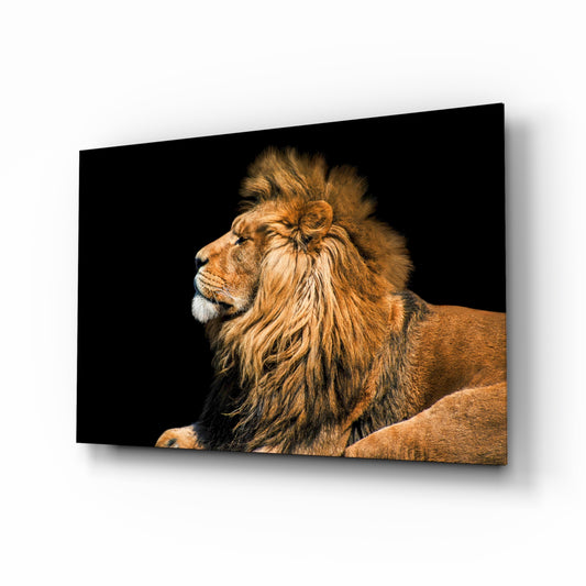 Lion glass wall art in a modern living room
