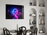 Cinematic synthwave print bringing portal edge to a home office