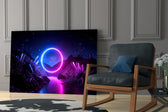 Synthwave yatay panel against an onyx-painted accent wall